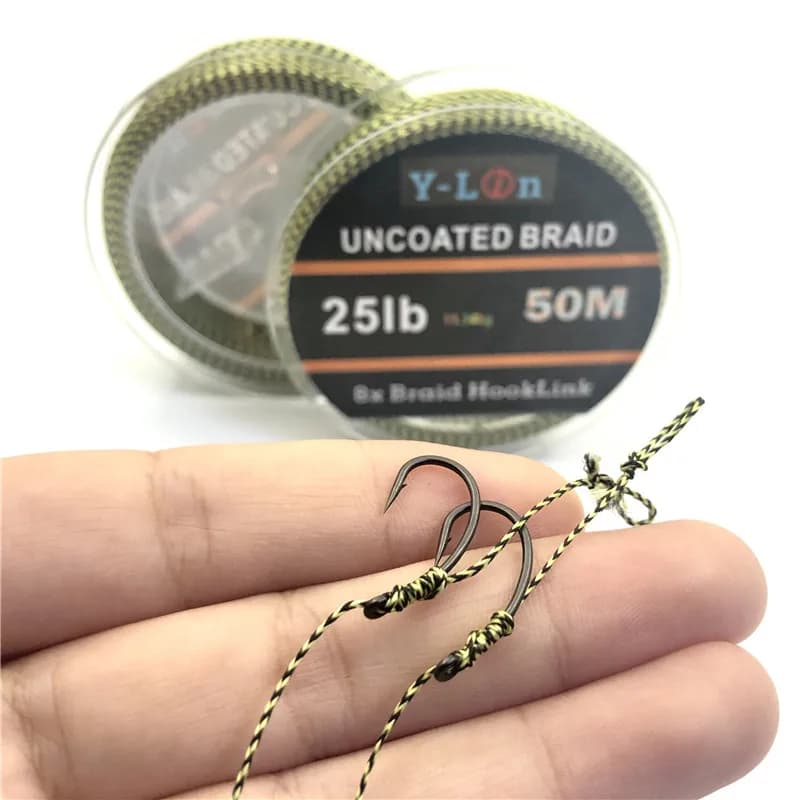 Ligne de pêche carpe camouflage 50m 8 brins tresse souple pour hair rig 25 à 35LB