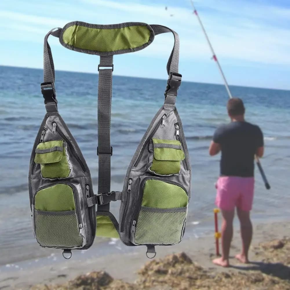 Veste filet pêche légère respirante - Gilet technique avec poches et côtés ouverts pour pêche au leurre