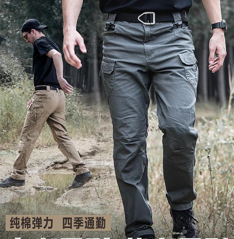 Pantalon tactique stretch coton militaire 100% pour homme - Pêche, randonnée, camping avec multiples poches