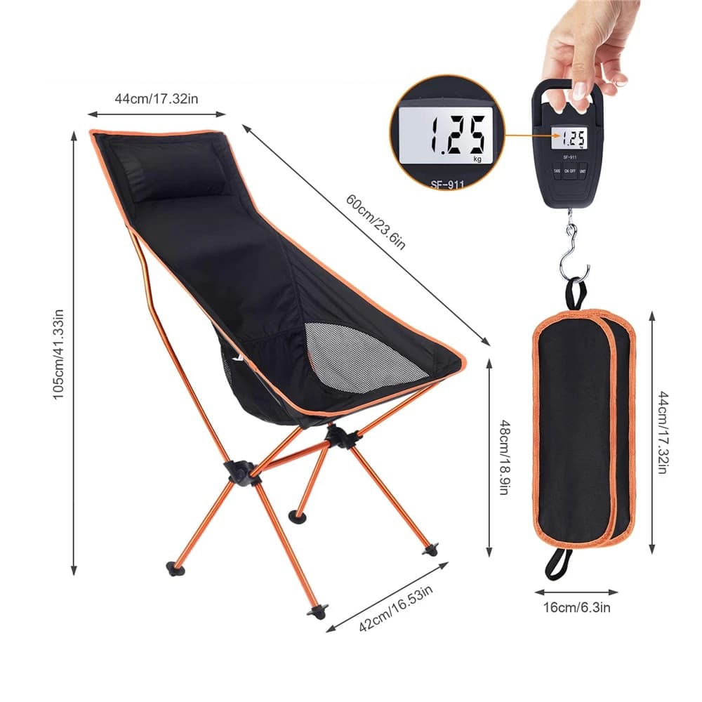 Chaise de camping pliante Oxford ultralégère pour pêche, BBQ, plage et pique-nique - Siège allongé