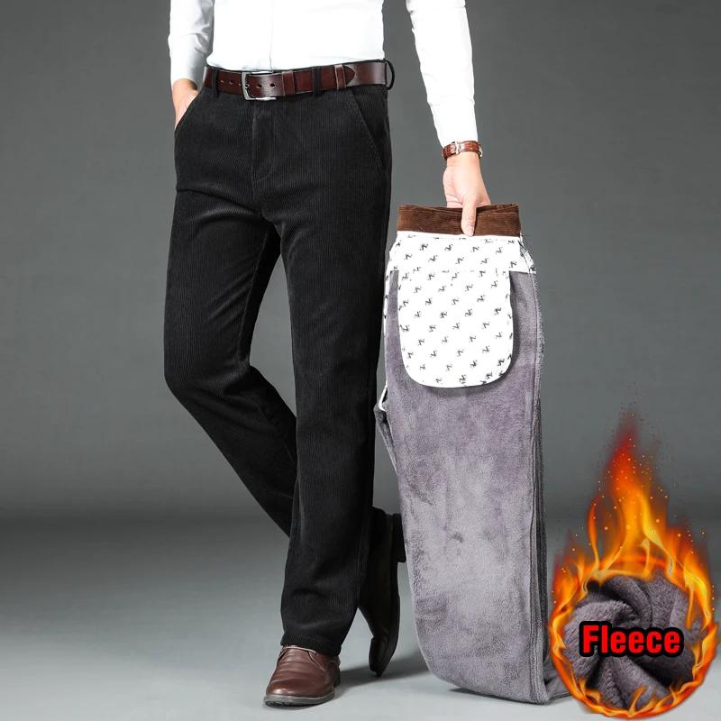 Pantalon velours côtelé polaire hiver homme élégant chaud stretch pêche affaires classique