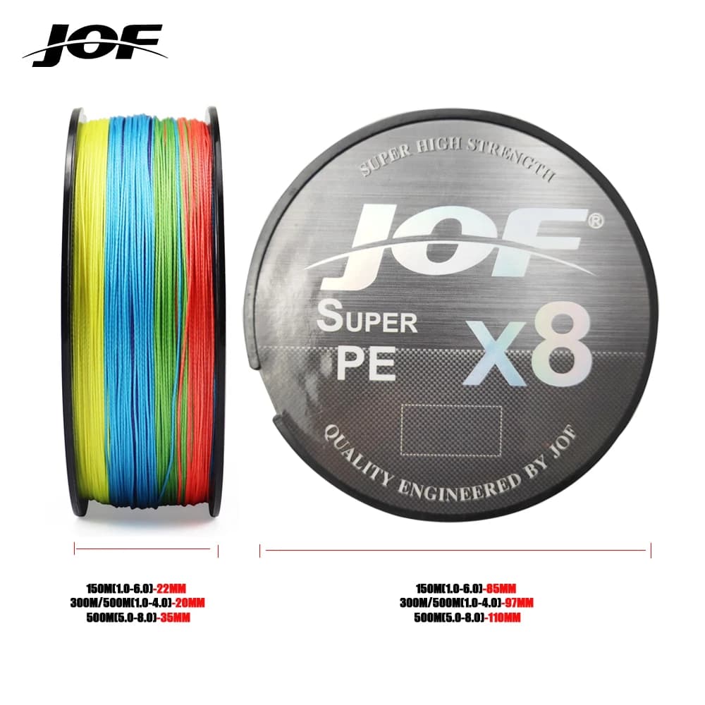 Ligne de pêche multifilament JOF 8 brins 150m 300m 500m, tresse pour carpe et pêche sportive