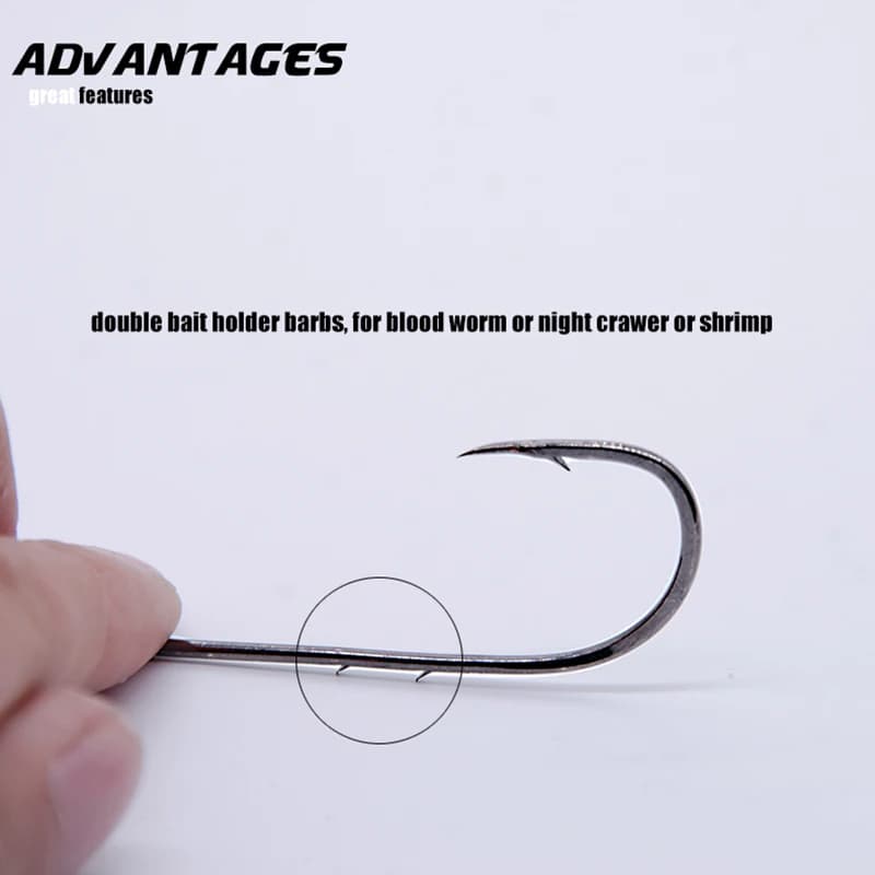 50 hameçons longue tige pour appâts vivants avec double garde appât acier carbone