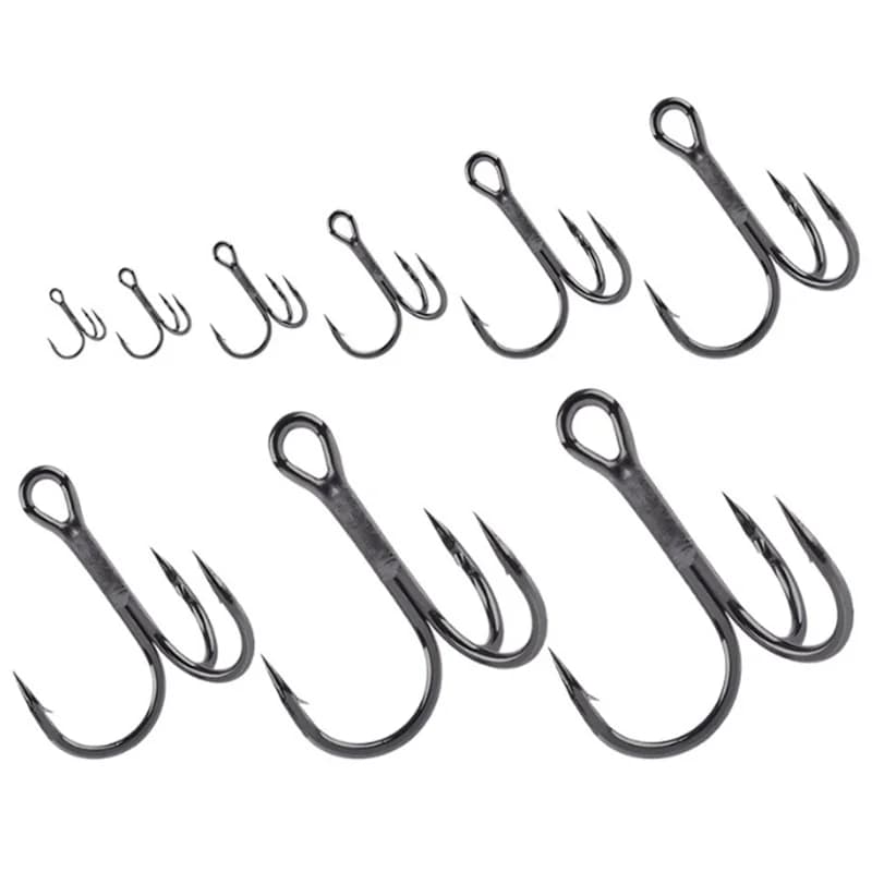 10 hameçons triples affûtés acier carbone pour leurres et appâts tailles 2 à 10 pêche