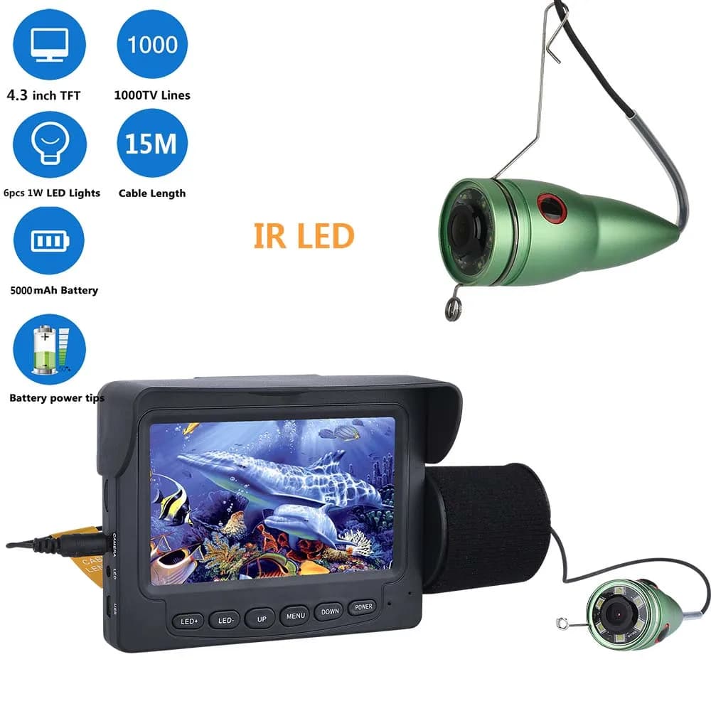 Kit pêche sous glace MAOTEWANG 4,3 pouces écran IPS avec 6 LEDs vision nocturne pour caméra pêche hivernale sous-marine