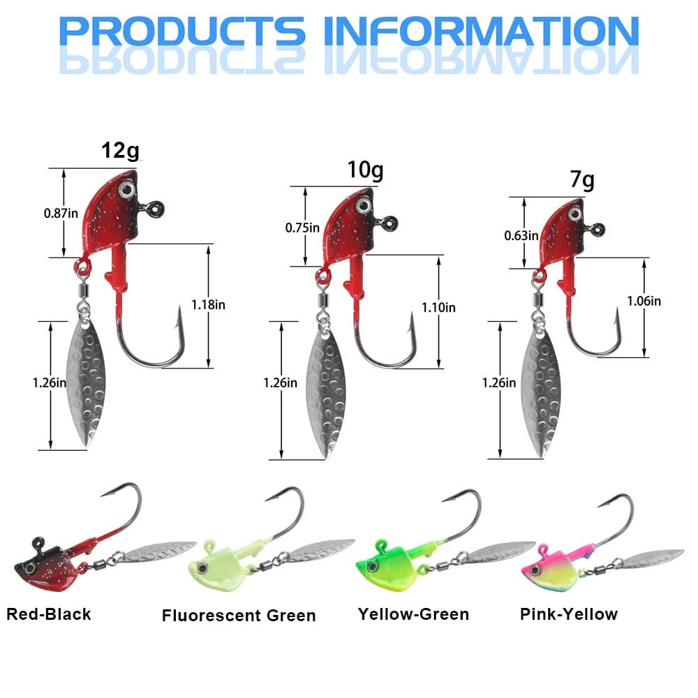 Jig fishing hooks avec spinner blade et yeux 3D pour pêche du walleye et bass avec animations attractives