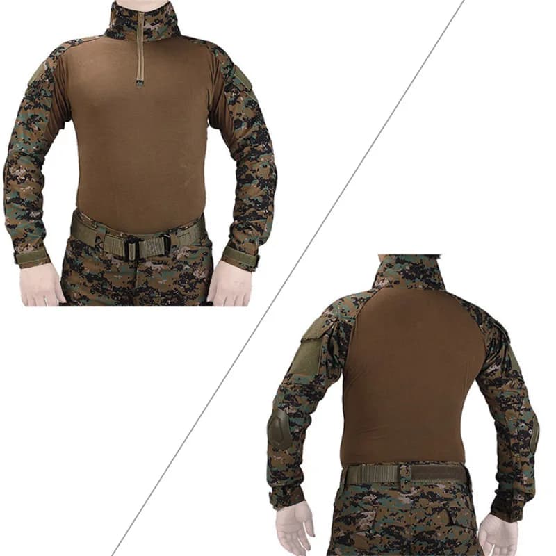 Uniforme BDU jungle digital avec protections - Tenue pêche complète genouillères coudières intégrées