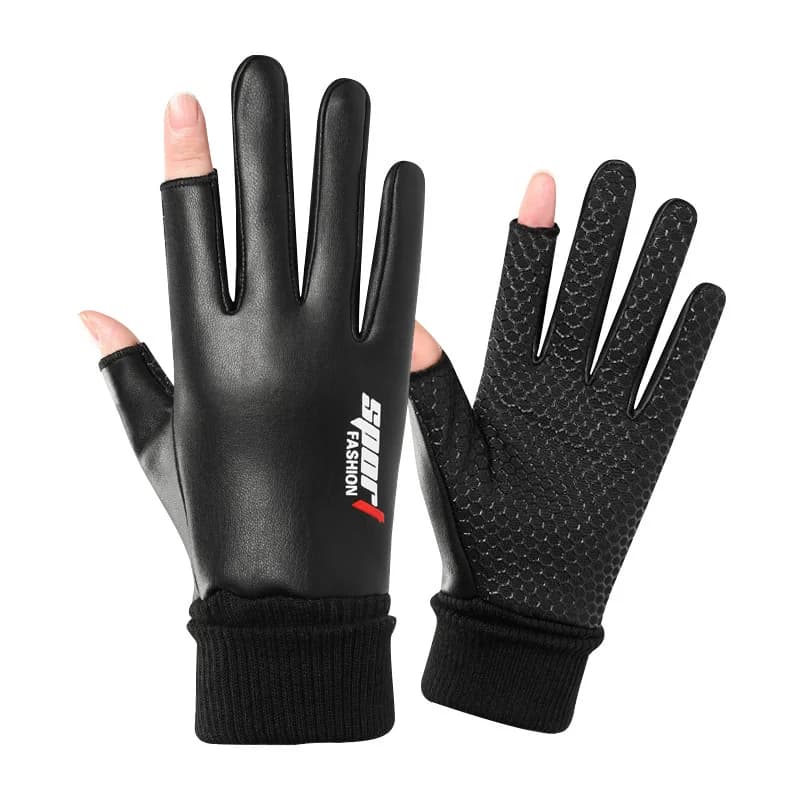 Gants hommes velours chauds deux doigts anti-dérapants étanches tactiles pour pêche randonnée cyclisme