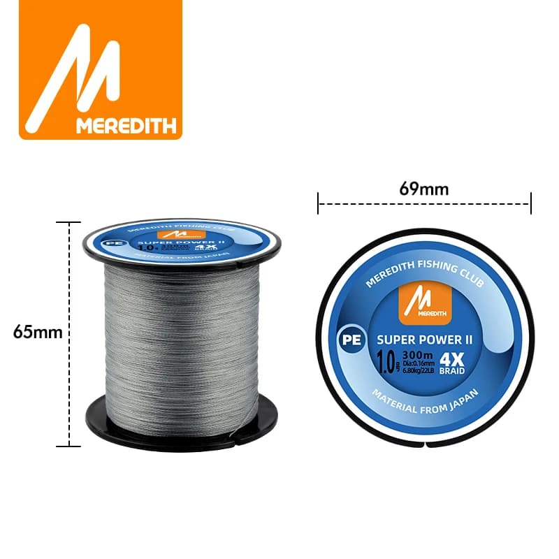 Ligne MEREDITH PE tressée 4 brins 300M pour leurres - Fil multifilament lisse 15-80LB