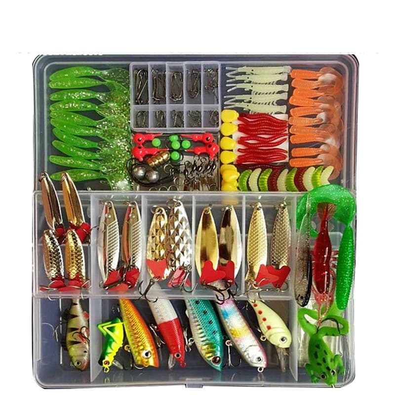 Kit leurres pêche complet wobblers métal jig spoons appâts souples silicone pour carnassiers