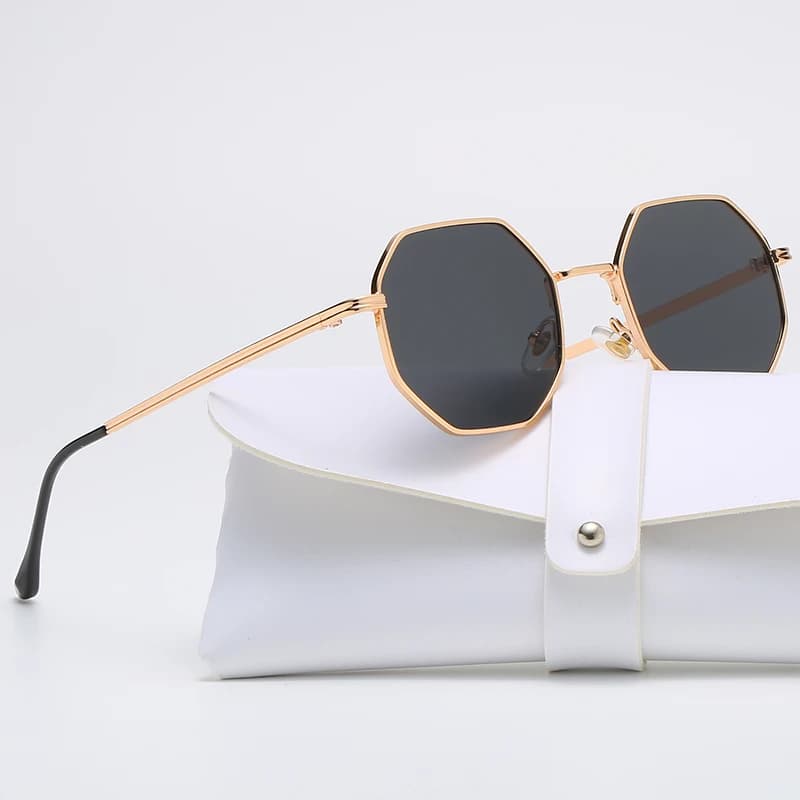Lunettes de soleil métal polygon vintage UV400 - Design luxe miroir pêche femmes hommes