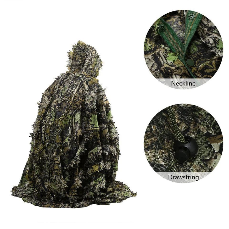 Poncho camouflage 3D feuilles pour pêche discrète et observation en milieu naturel
