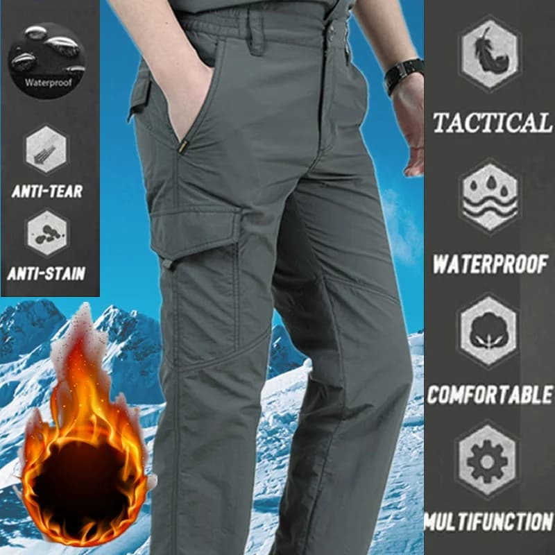 Pantalon cargo tactique hiver homme 2024 - Velours polaire - Chaud respirant pêche multi-poches