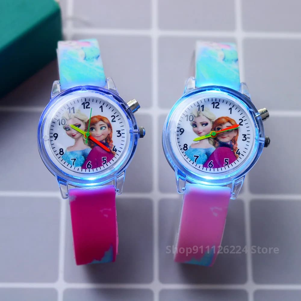 Montre enfant Disney Princesse Elsa à bracelet silicone lumineux - Montre digitale étanche pour fille