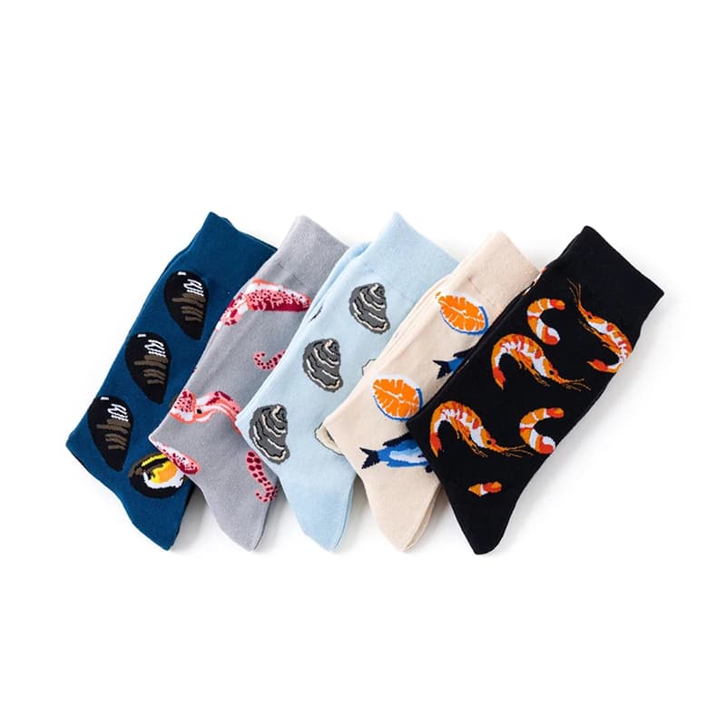 Chaussettes Courtes Femme Harajuku Fruits de Mer Drôles - Design Crevette Calmar Coton Premium Couple
