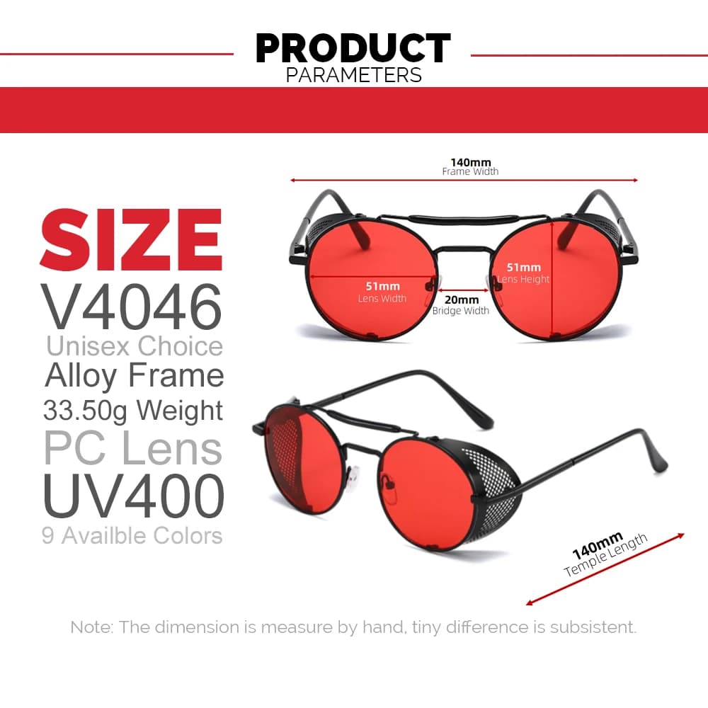 Lunettes de soleil steampunk gothique 2026 - Monture métal rouge rétro pour pêcheurs stylés