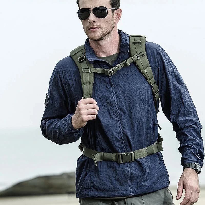 Veste tactique homme été 2025 imperméable - Coupe-vent légère à capuche séchage rapide anti-UV casual