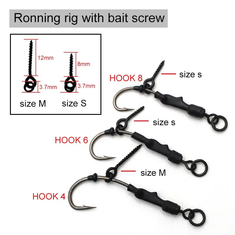 4 montages carpe prêts à pêcher pour bouillettes avec hameçons tailles 2, 4 et 6