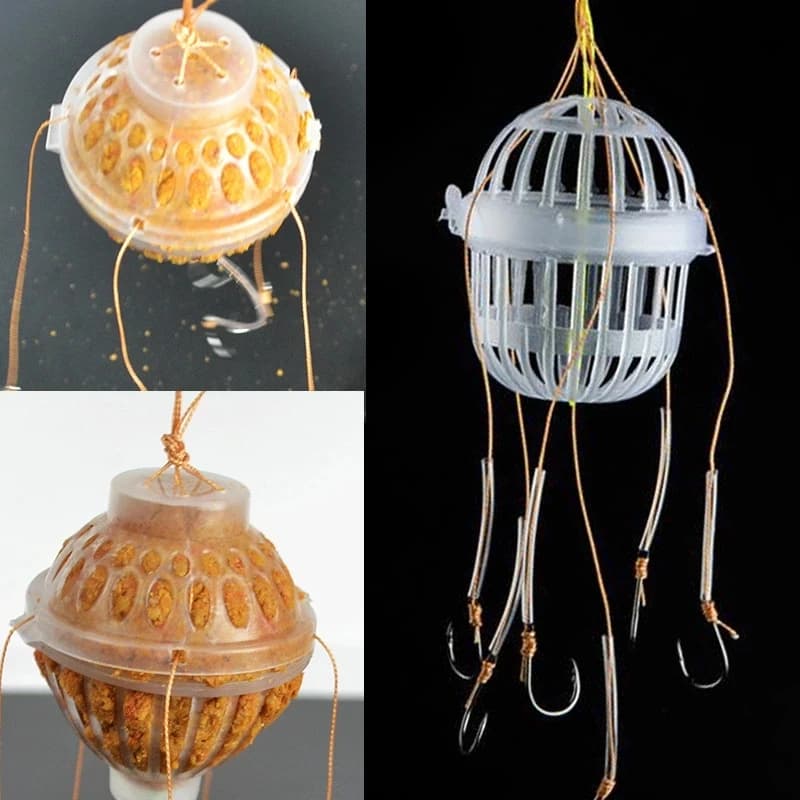 Cage à appâts explosion 1PC pour pêche à la carpe - Boîte sphérique avec 6 hameçons acier carbone