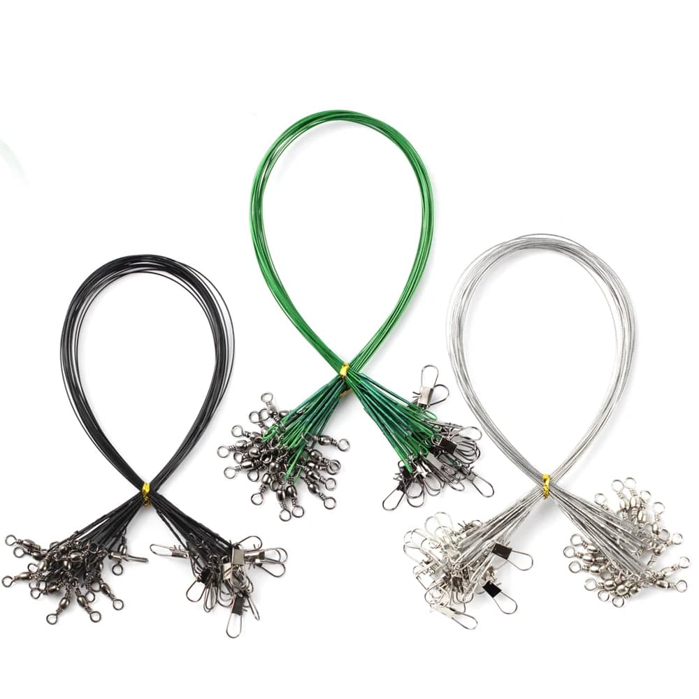 20PCS bas de ligne anti-morsure Aorace en acier avec émerillon pour pêche carnassier et gros poissons