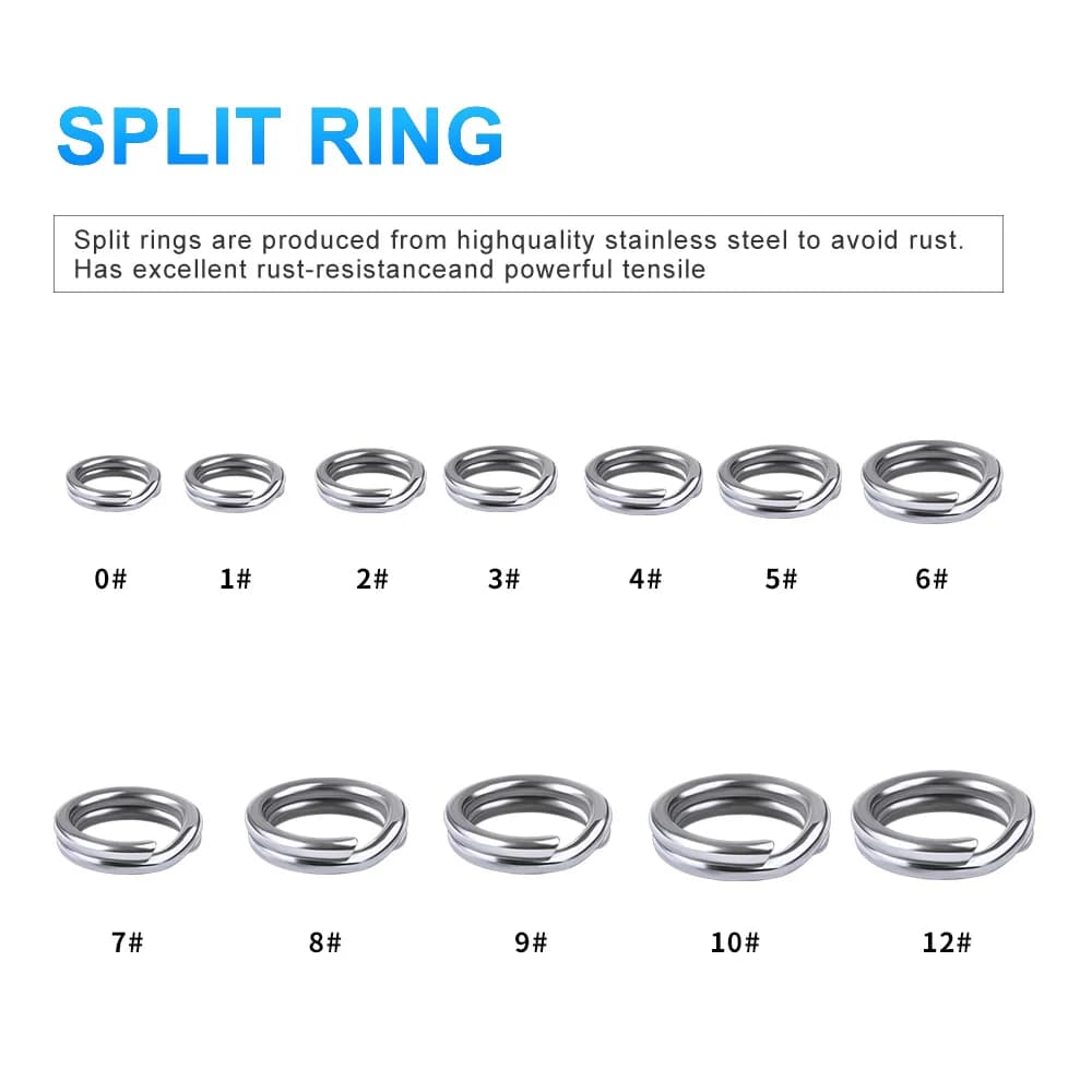 50 anneaux split pêche inox argent PROBEROS pour leurres CrankHard accessoires connecteurs 0#-12#