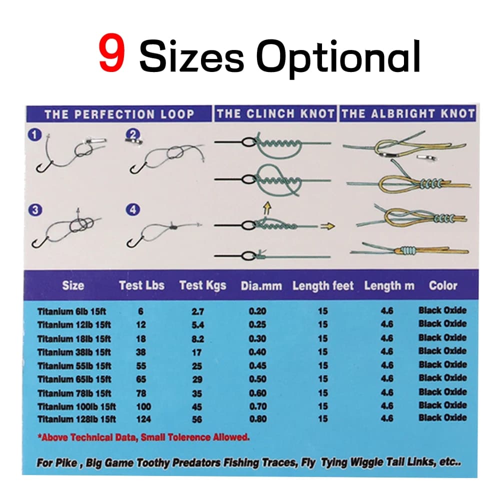 Ligne de pêche en nickel titane résistante aux nœuds 6LB-124LB 15 pieds pour la pêche en