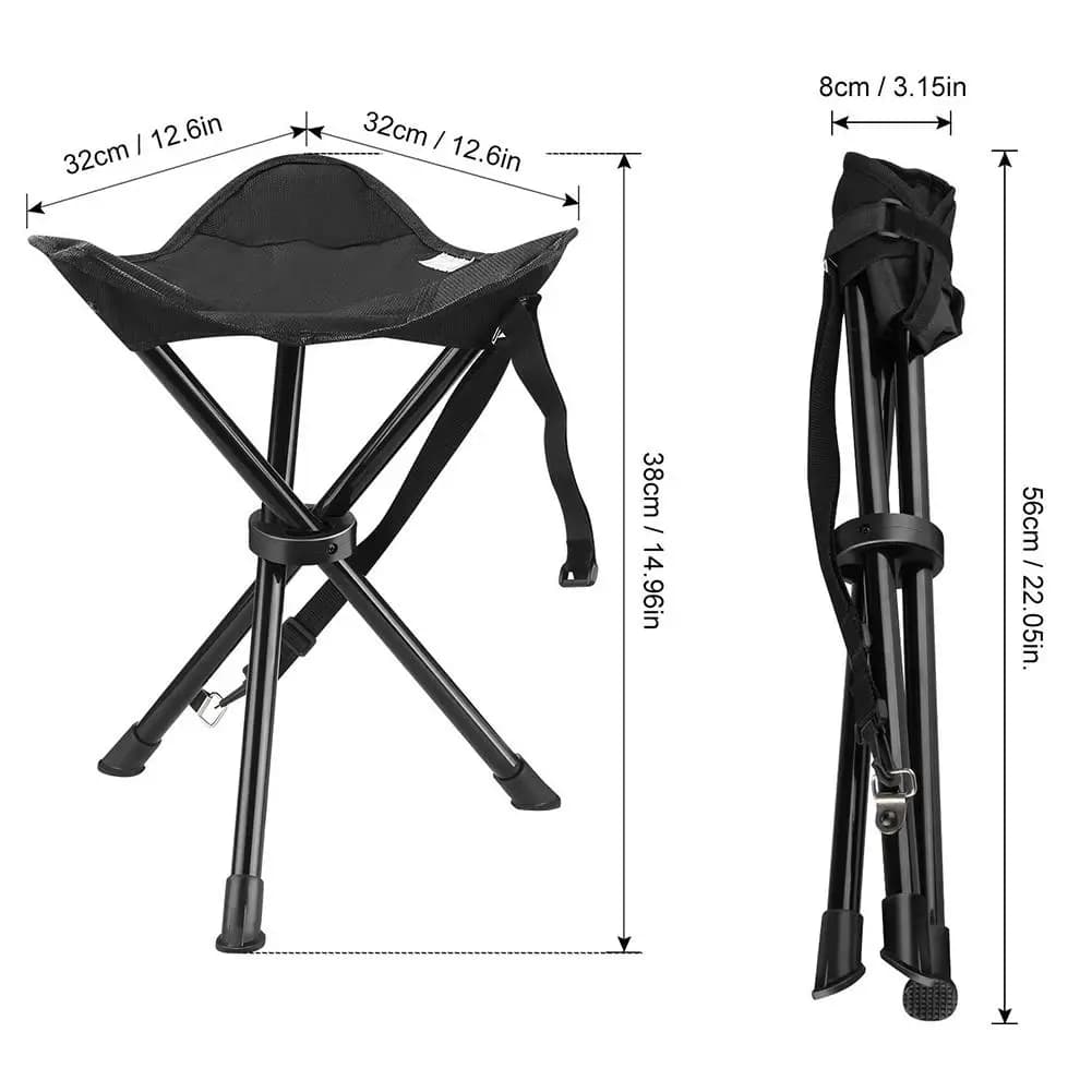 Tabouret pliable trépied portable avec étui pour camping, pêche, randonnée et chasse capacité 90kg