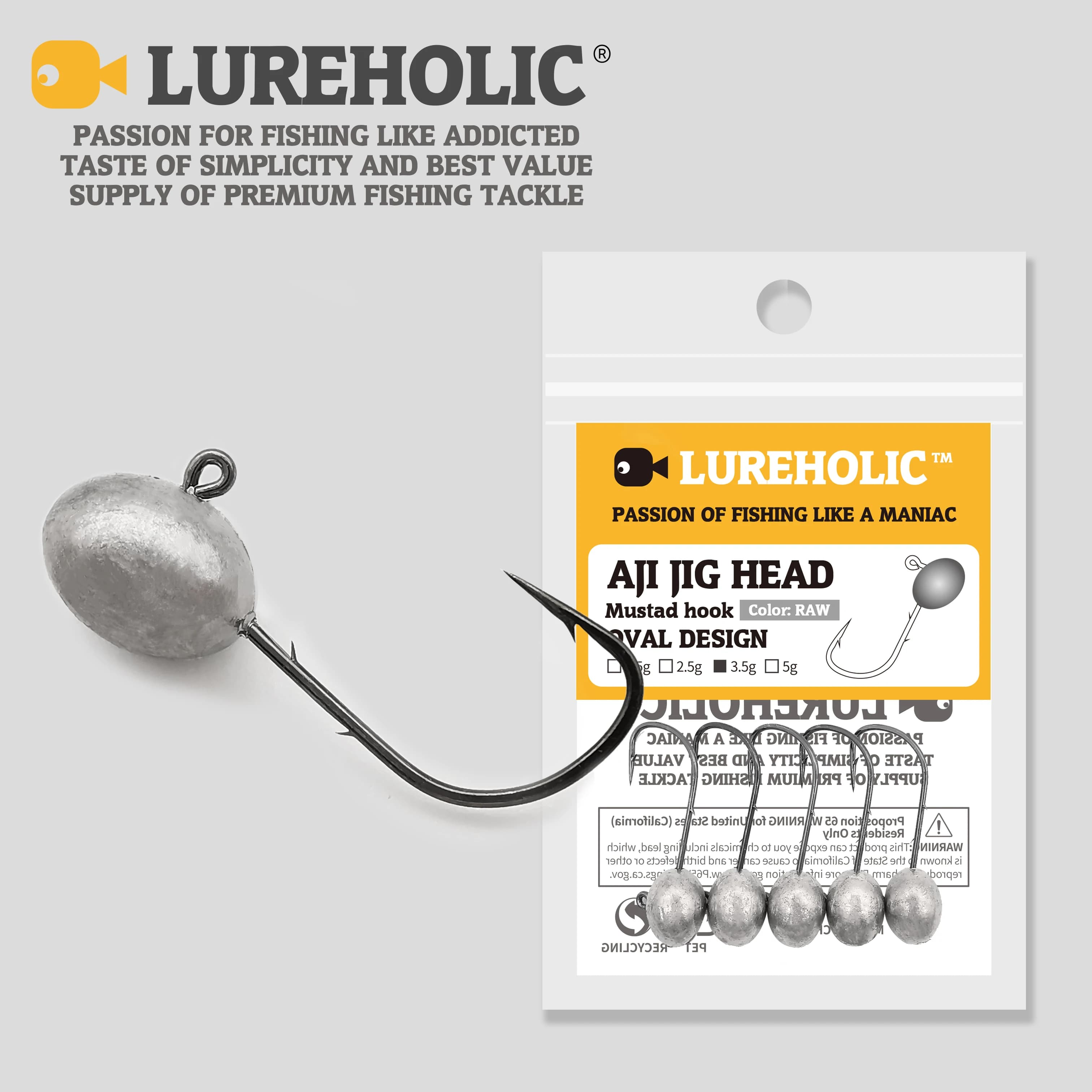 5 hameçons Aji Head Mustad double barbillon 1.5g à 5g Lureholic - Pour pêche rock finesse