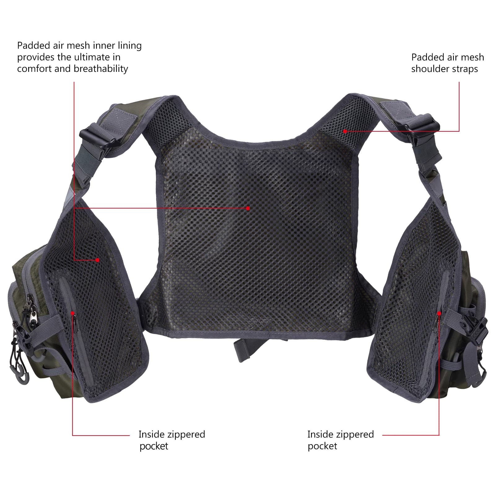 Gilet pêche à la mouche ultra-léger Bassdash FV08 - Sac poitrine portable unisexe pour pêcheur mouche