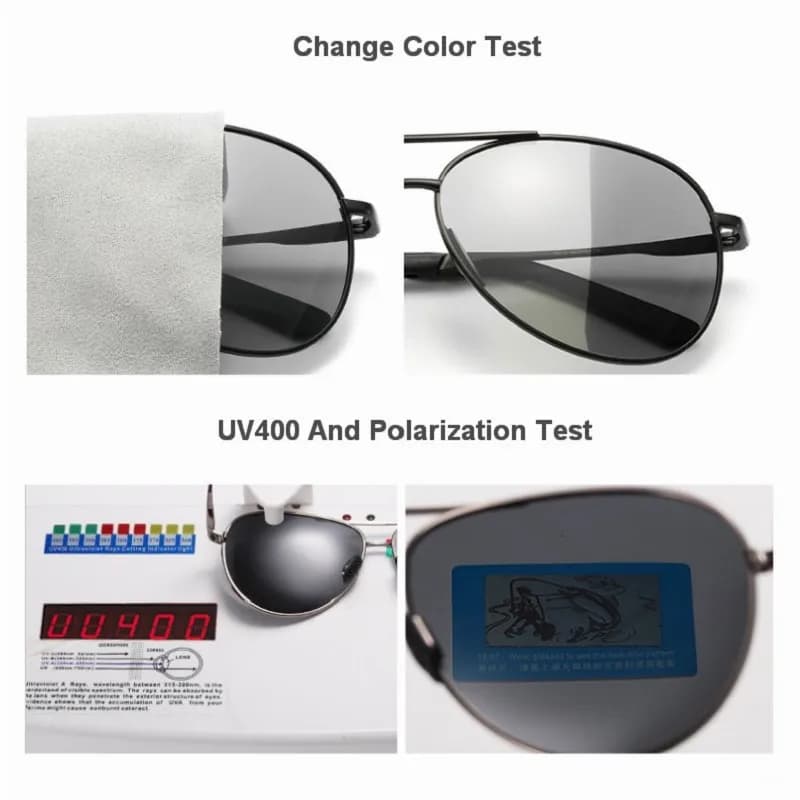 Lunettes de soleil aviation polarisées pour pêche - Verres photochromiques vision jour/nuit