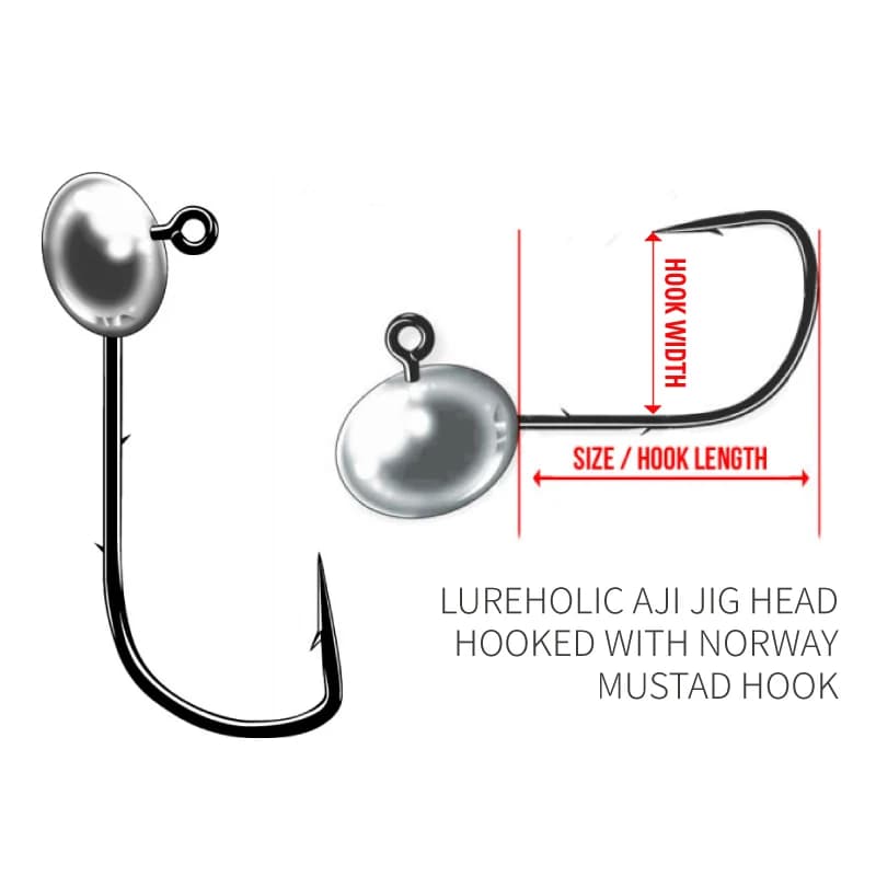 5 hameçons Aji Head Mustad double barbillon 1.5g à 5g Lureholic - Pour pêche rock finesse