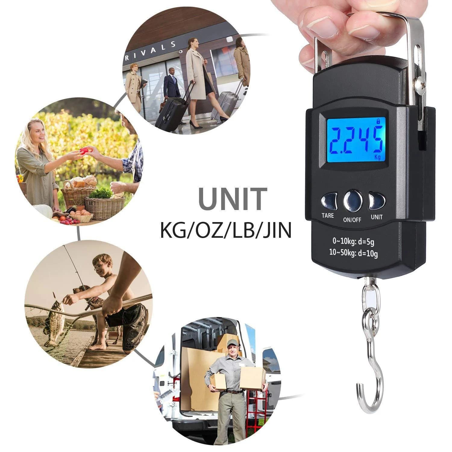 Balance pêche numérique FLYSAND 50kg avec mètre - Échelle électronique LCD rétroéclairée