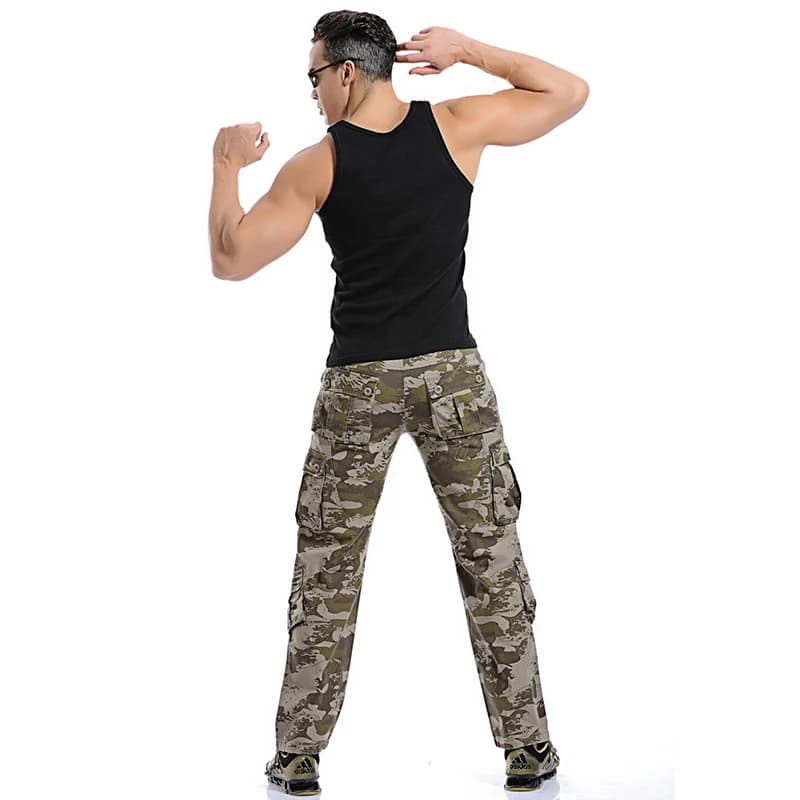 Pantalon cargo coton 2025 pour hommes - Coupe loose multi-poches - Taille 28-40 pêche confort