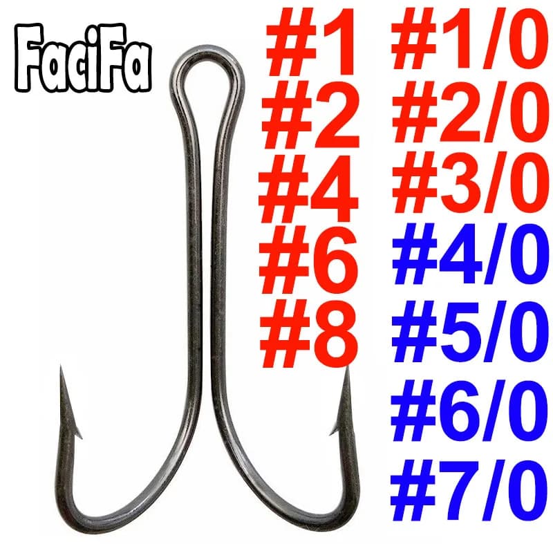 Hameçons doubles pour pêche du bar en jig, lot de 20, tailles 1 à 5/0 pour