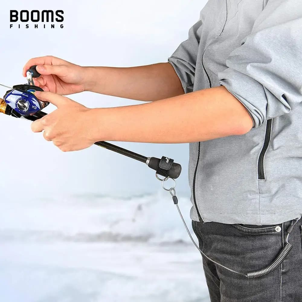 Booms Fishing T01 2M Fishing Coiled Lanyards with Rod Tie Beltb Fishing Lanyard 
