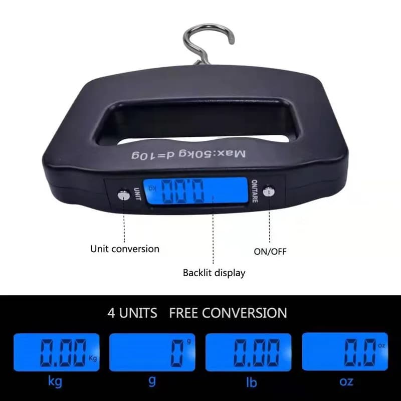 Pèse-personne électronique portable 50Kg mini accrocheur pêche balance numérique affichage bleu précision 10g