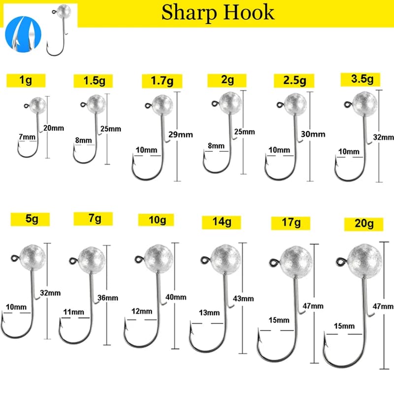 20 hameçons jigging head 1g à 20g pour bass brochet - leurres souples pêche verticale