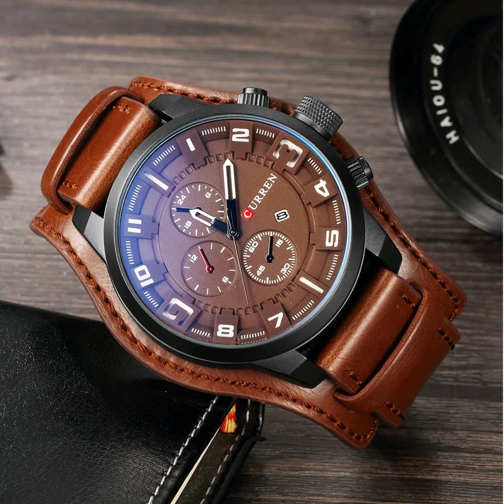 Montre homme Curren luxe quartz étanche avec bracelet cuir et cadran minimaliste sans chiffres
