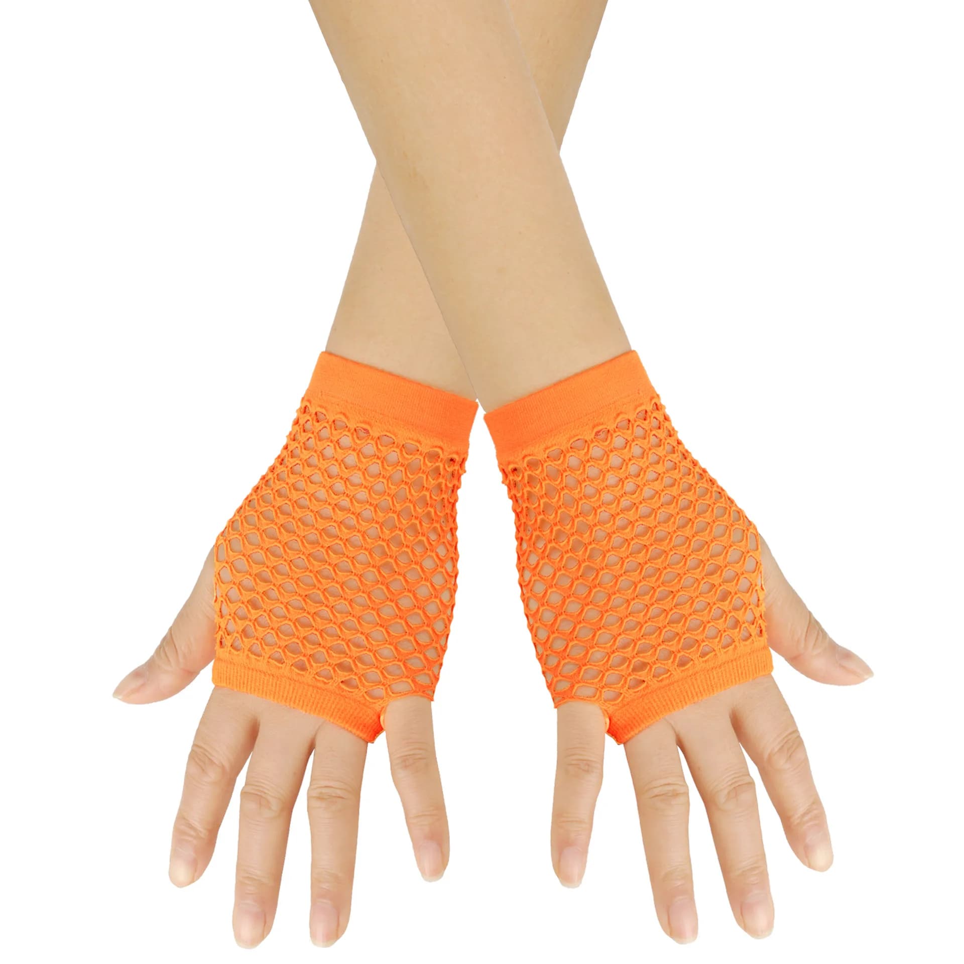 Gants courts fingerless en filet de pêche colorés - Pour soirées élégantes et événements festifs