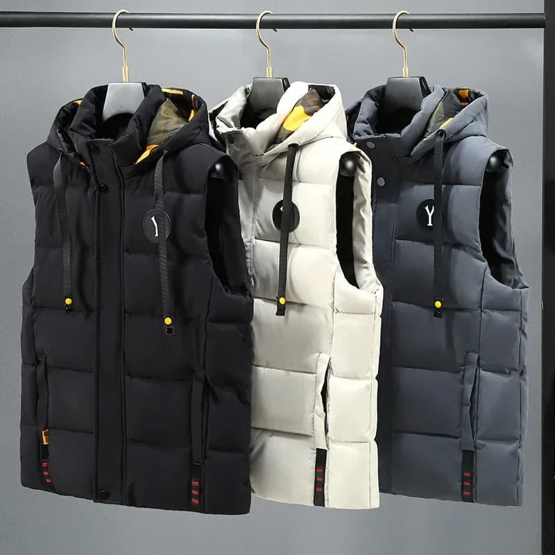 Veste sans manches coton chaude hiver avec chapeau amovible - Veste de travail homme qualité 5XL