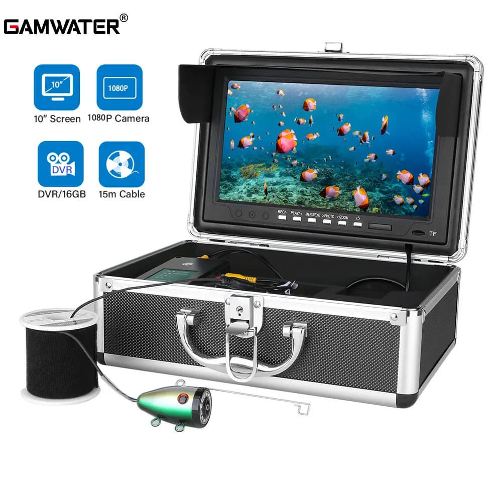 Caméra de pêche sous-glace 10 pouces DVR avec écran HD 1280x720 et carte 16GB intégrée pour enregistrement longue durée