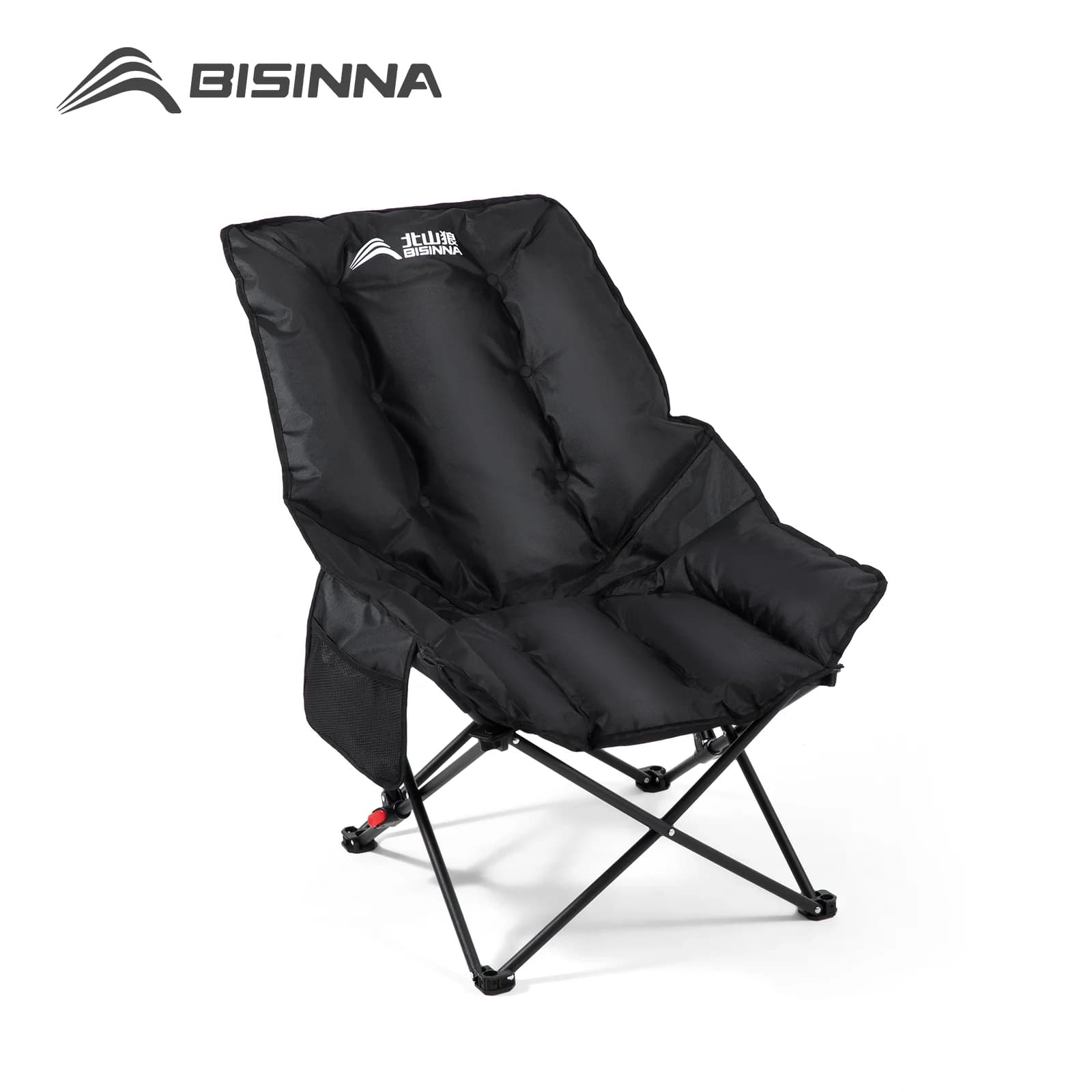 Chaise lune de camping pliable à dossier haut - Réglable pour pêche, randonnée et pique-nique