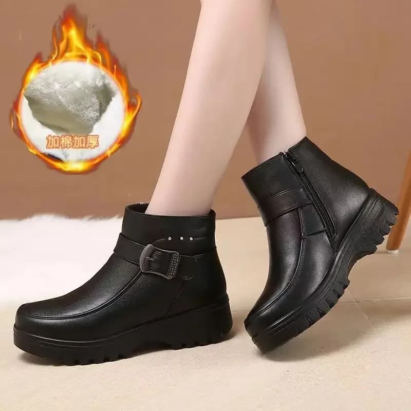 Bottes cheville PU cuir 2024 - Bottines femme polaire chaude pêche hiver imperméables