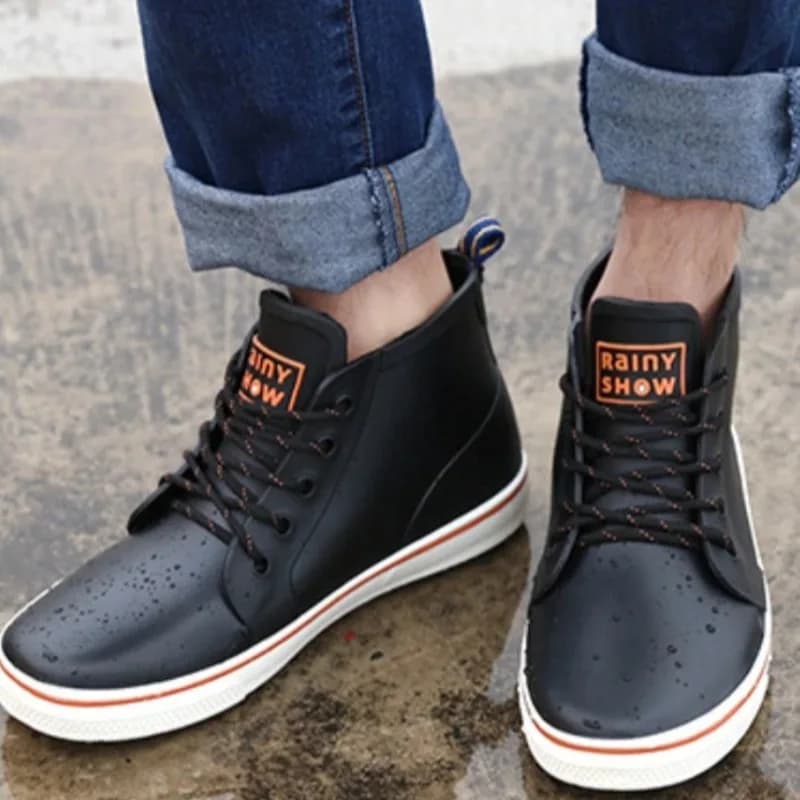 Chaussures pluie homme mode extérieur bottes qualité lacets pêche confort imperméables semelle souple travail