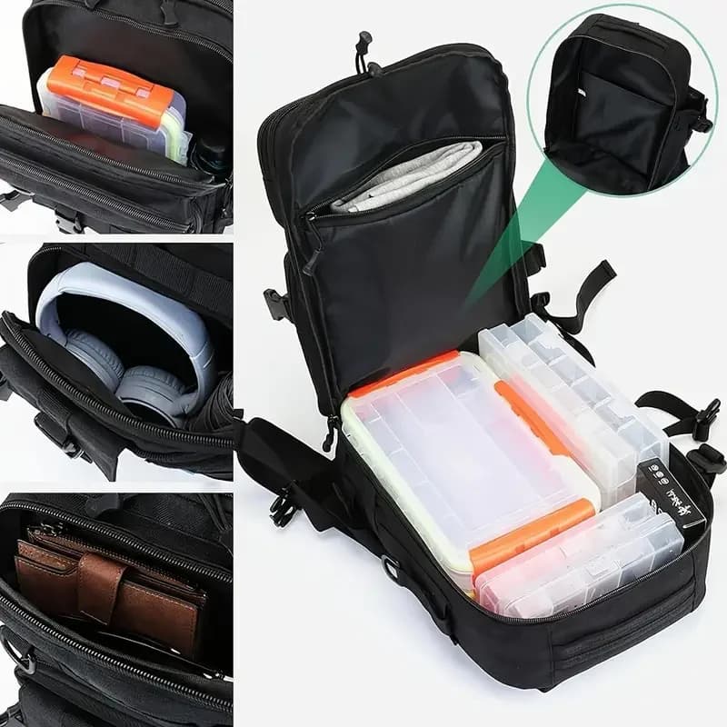 Sac à dos pêche 1000D nylon imperméable double bretelles - Sac rangement matériel pêche chasse randonnée extérieur