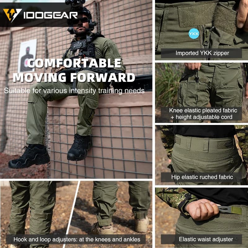 Pantalon combat lourd IDOGEAR G5 anti-déchirure pêche chasse - 3D cut imperméable multi-poches 3215