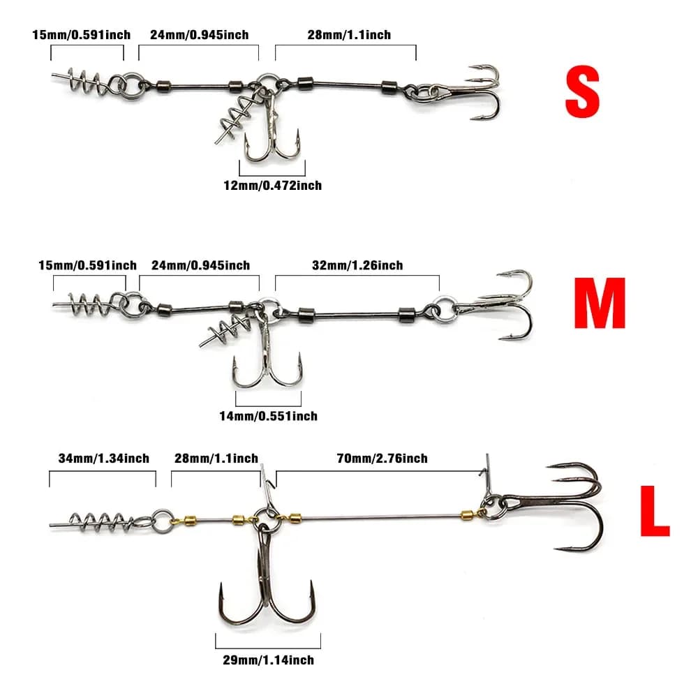Rig stinger Topranc 3 tailles avec hameçons doubles et connecteur liège pour pêche du brochet