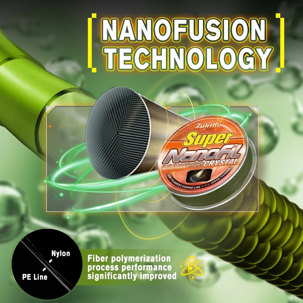 Nanofilament Crystal ZUKIBO Ligne de pêche verte résistante à l'abrasion pour moulinet spinning