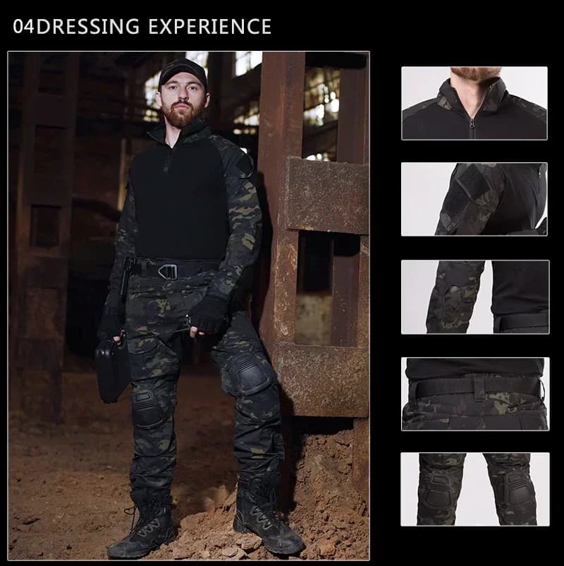 Combinaison tactique camouflage pêche chasse avec coudières genouillères - Tenue extérieure polyvalente