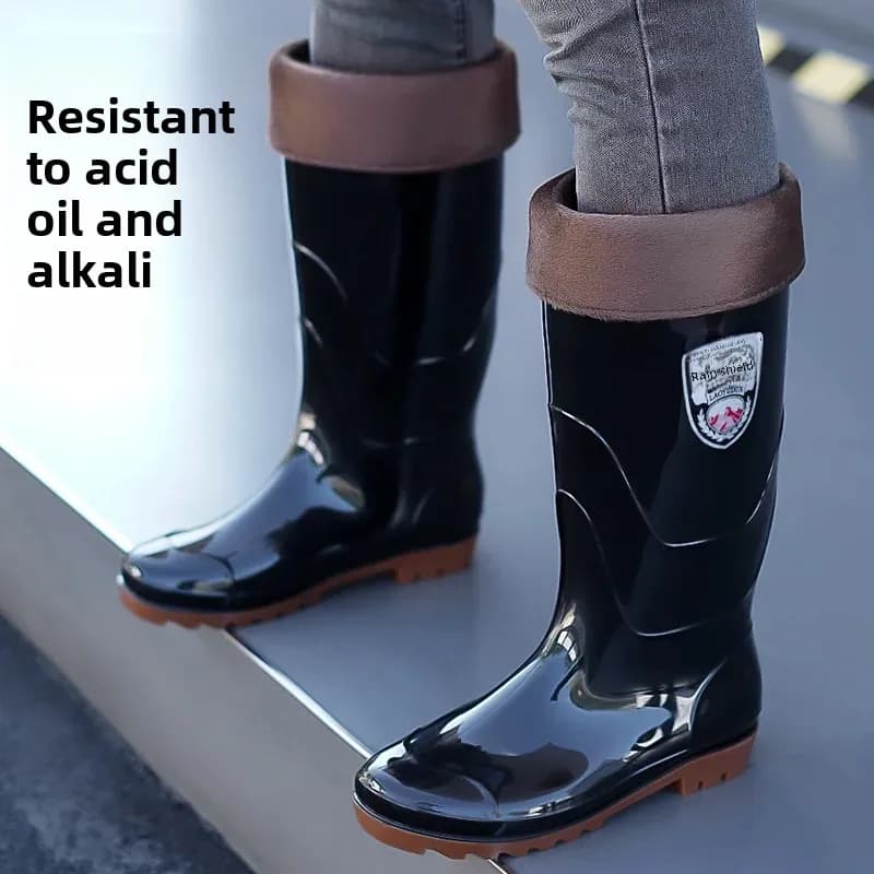 Bottes de pêche PVC épaisses résistantes aux acides pour hommes - Chaussures étanches hiver chaudes chantier